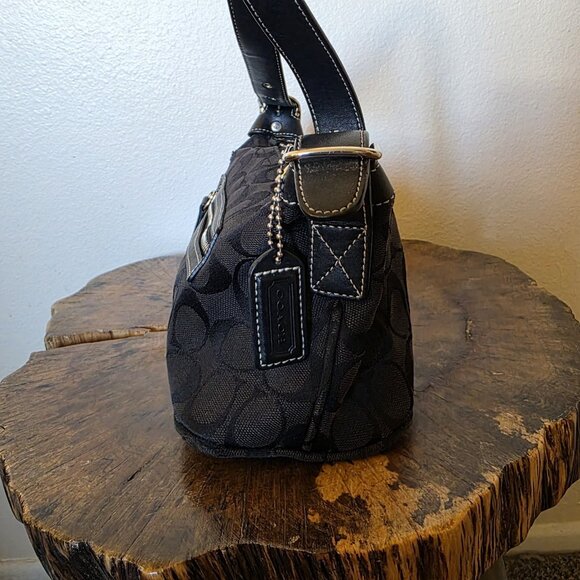 Coach Signature Black Jacquard Demi Shoulder Bag 6044 Leather Y2K Small Purse - Picture 8 of 16